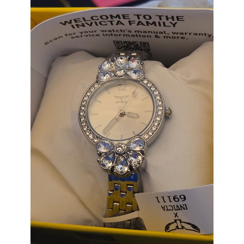 Invicta Wildflower 69111 Women Silver Tone Crystal Floral Bezel Watch New